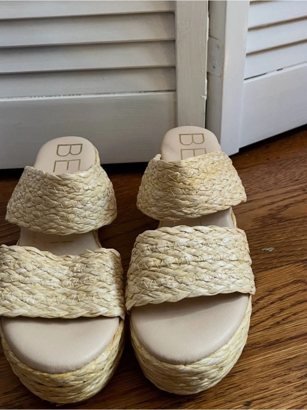 Natural Woven Platform Slide Sandals